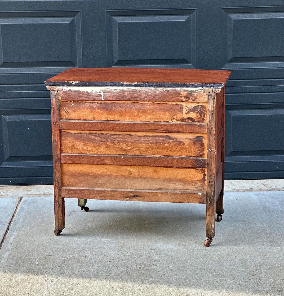 Antique Early 20th C Tiger Oak Chest of Drawers & Cabinet on Casters 32" Wide