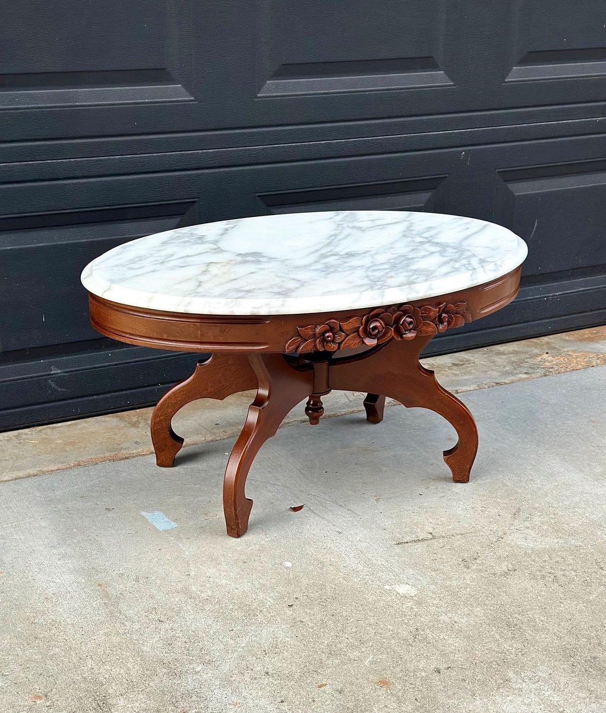 Antique Early 20th C Eastlake Mahogany Coffee Table with White Marble Top 34" Wide
