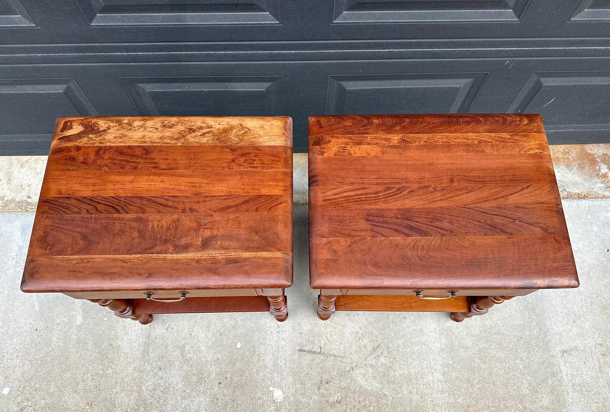 Vintage Mid 20th C Solid Cherry Single Drawer Open Shelf Nightstands 22" Wide - a Pair