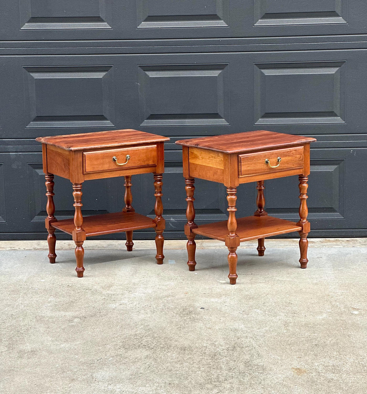 Vintage Mid 20th C Solid Cherry Single Drawer Open Shelf Nightstands 22" Wide - a Pair