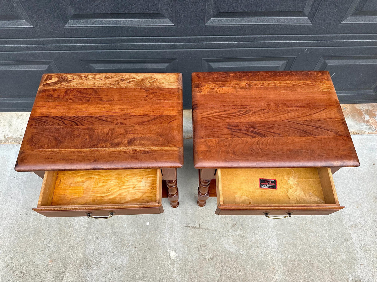 Vintage Mid 20th C Solid Cherry Single Drawer Open Shelf Nightstands 22" Wide - a Pair