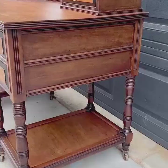 Antique Late 19th Century English Craftsman Nine Drawer Swing Mirror Walnut Accent Table on Casters by J.B. Richards, London