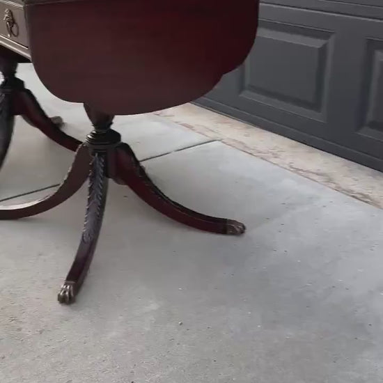 Pair of Vintage Mahogany Drop Leaf Lion Head Nightstands