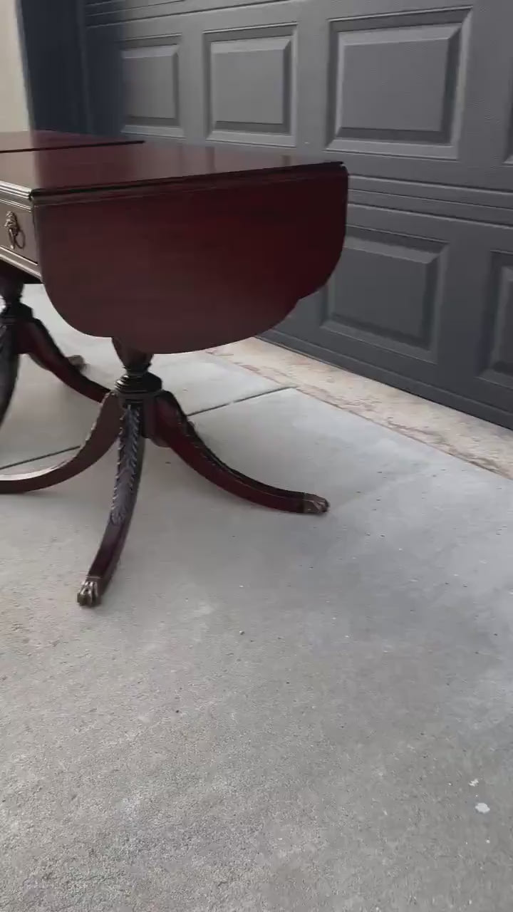 Pair of Vintage Mahogany Drop Leaf Lion Head Nightstands