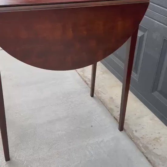 Antique Early 1900's Inlaid Mahogany Wood Single Drawer Drop Leaf Extending Accent Table