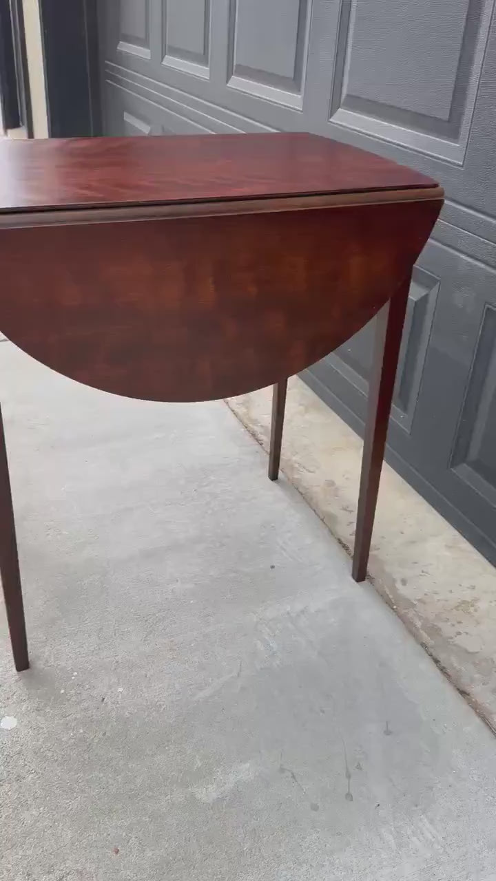 Antique Early 1900's Inlaid Mahogany Wood Single Drawer Drop Leaf Extending Accent Table