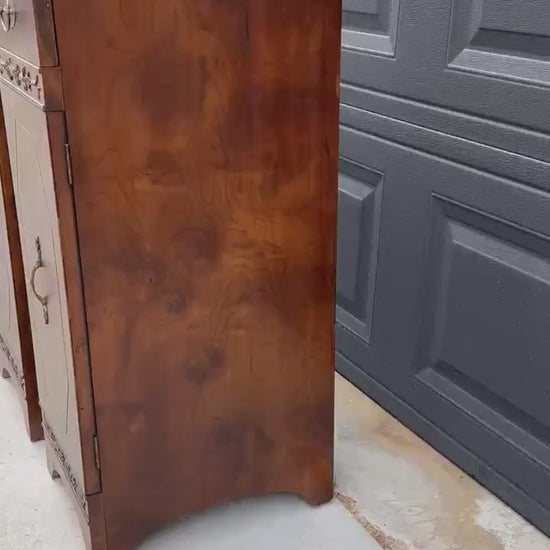 Antique Late 19th C Burl Wood Carved Narrow Side Cabinet Tables 12" Wide - a Pair