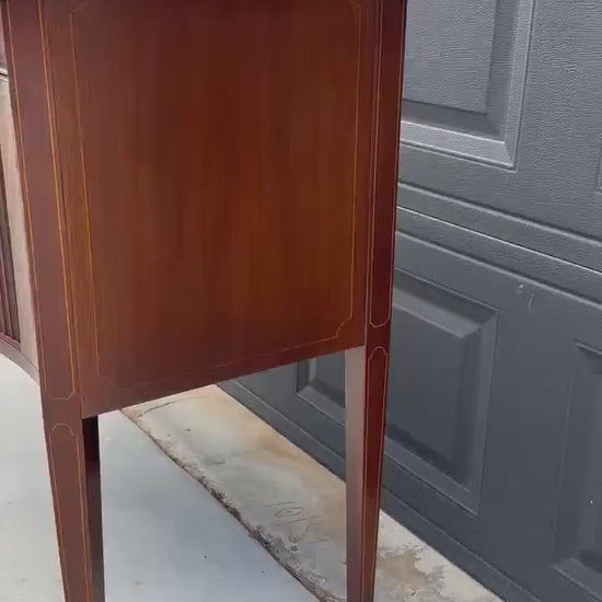 Vintage Mid 20th Century Crotch Mahogany Bowfront Tambour Console Cabinet with Drawer Storage 42" Wide