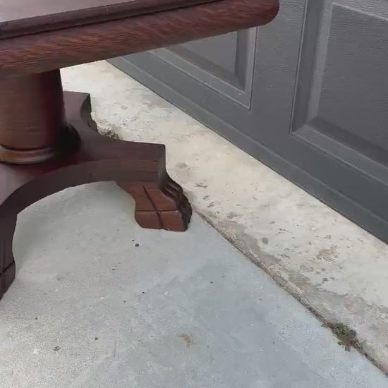 Antique Early 20th Century Quarter Sawn Oak Carved Wood Cocktail Accent Table