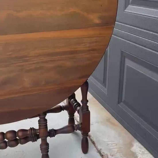 Antique Early 20th Century Maple & Walnut Turned Gateleg Drop Leaf Single Drawer Dining Table 48" Wide
