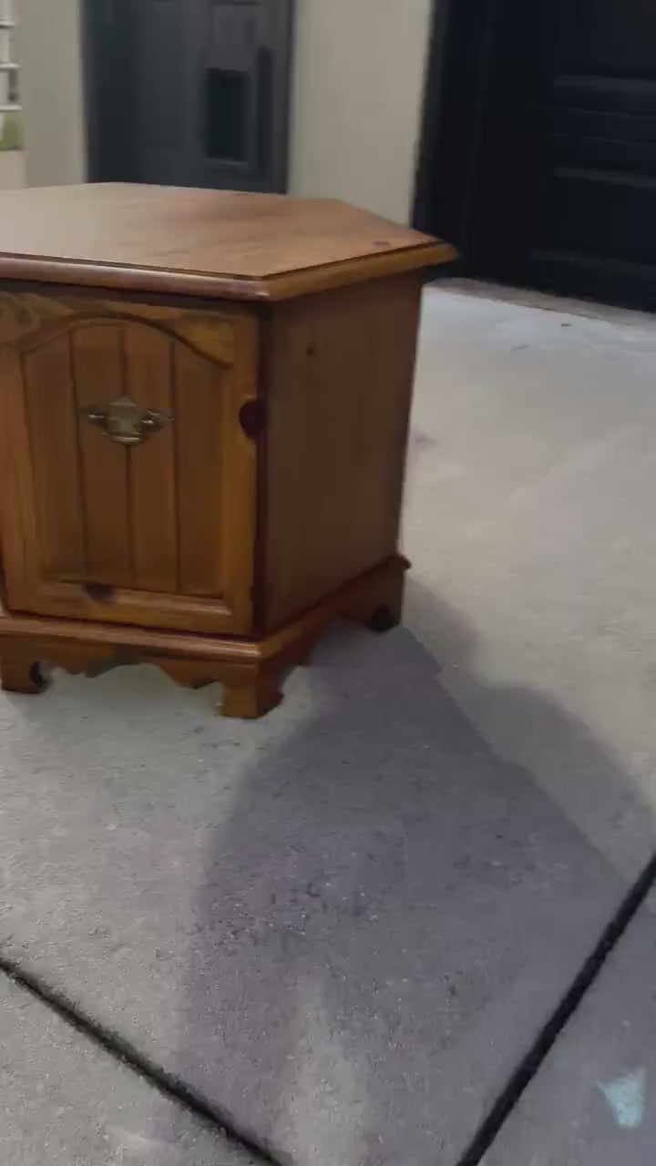 Vintage Oak Hexagon Cabinet End Table