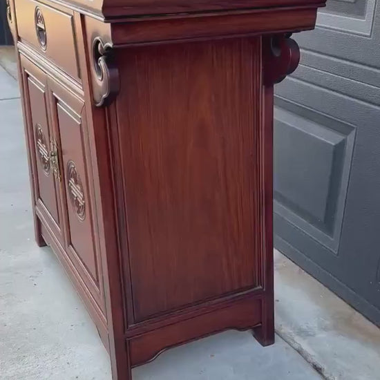 Vintage Mid 20th Century Traditional Chinese Ming Solid Rosewood Narrow Console Cabinet 36" Wide