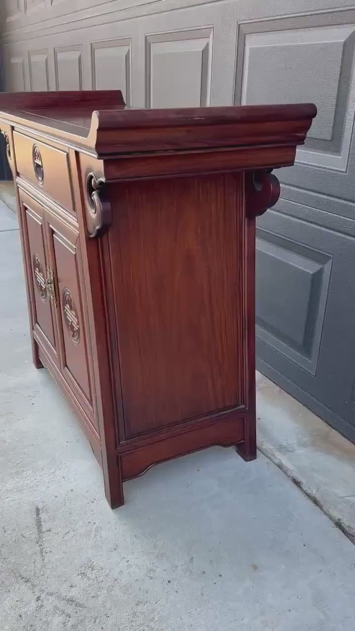 Vintage Mid 20th Century Traditional Chinese Ming Solid Rosewood Narrow Console Cabinet 36" Wide