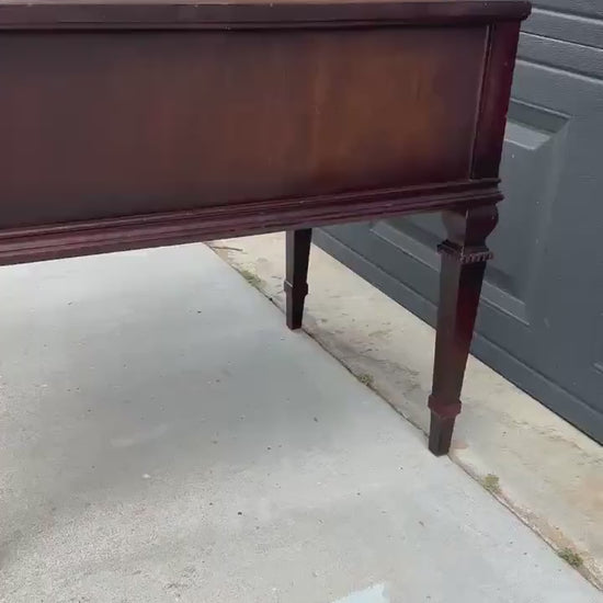 Vintage Mid 20th Century Mahogany & Leather End Table with Drawer Storage 20" Wide