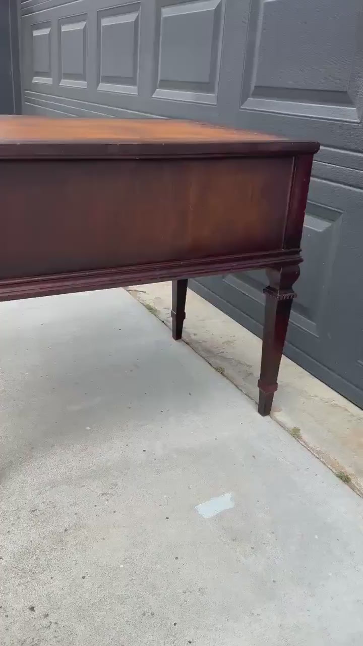 Vintage Mid 20th Century Mahogany & Leather End Table with Drawer Storage 20" Wide