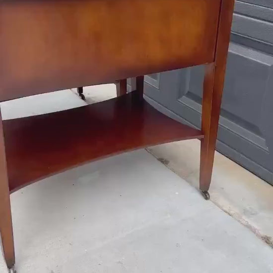 Vintage Mid 1900s Solid Mahogany Wood & Leather Traditional End Tables on Casters 17.75" Wide - a Pair
