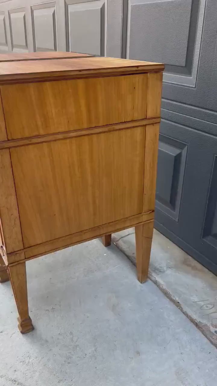 Antique Early 20th C Burl Maple & Mahogany Neoclassical Nightstands 12.5" Wide - a Pair