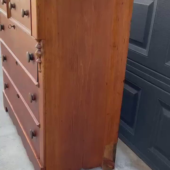Antique Mid 19th Century Eastlake Bookmatched Mahogany Five Drawer Accent Dresser Chest 40.5" Wide