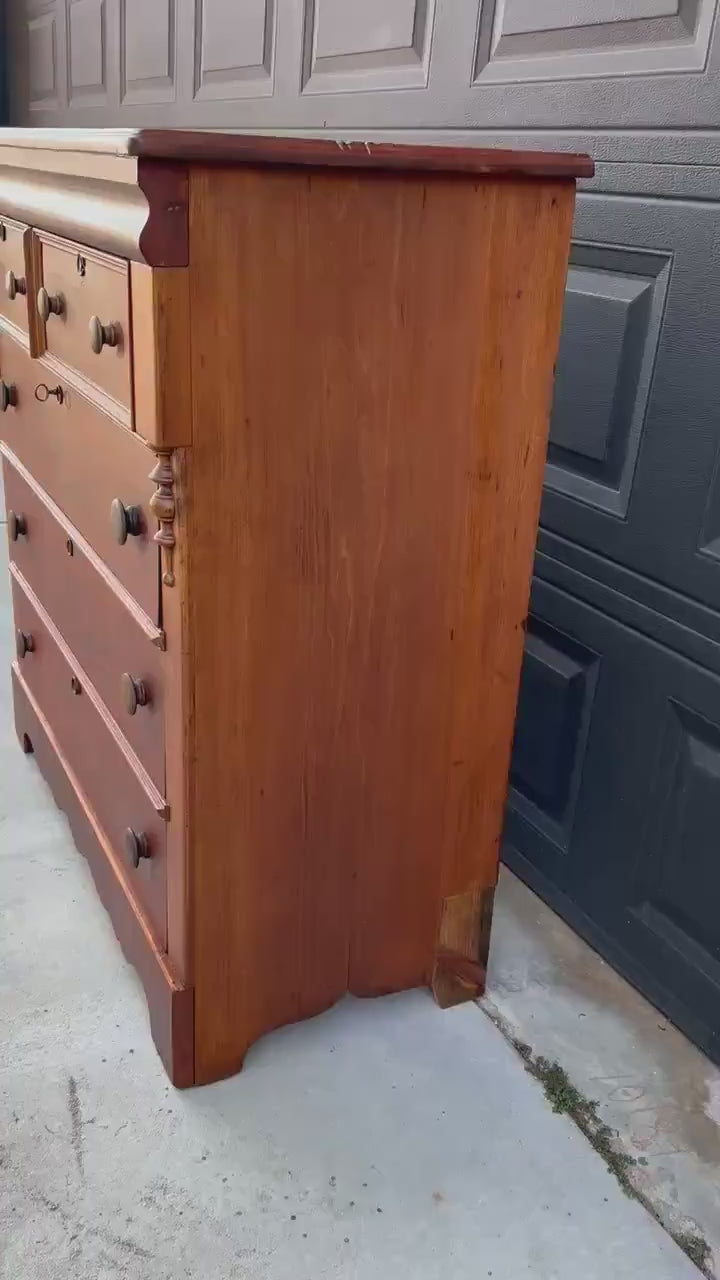 Antique Mid 19th Century Eastlake Bookmatched Mahogany Five Drawer Accent Dresser Chest 40.5" Wide