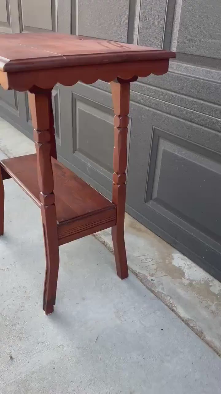 Antique Late 19th C Maple Turned Leg Two Tier Hall Accent Table 25" Wide