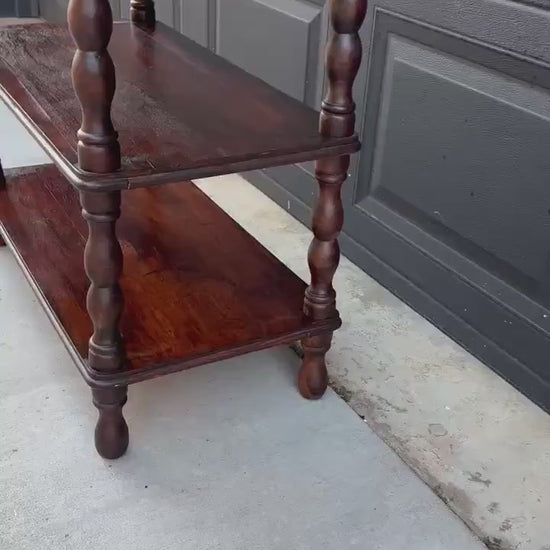 Antique Late 19th Century Solid Wood Turned Leg Mahogany Side Table
