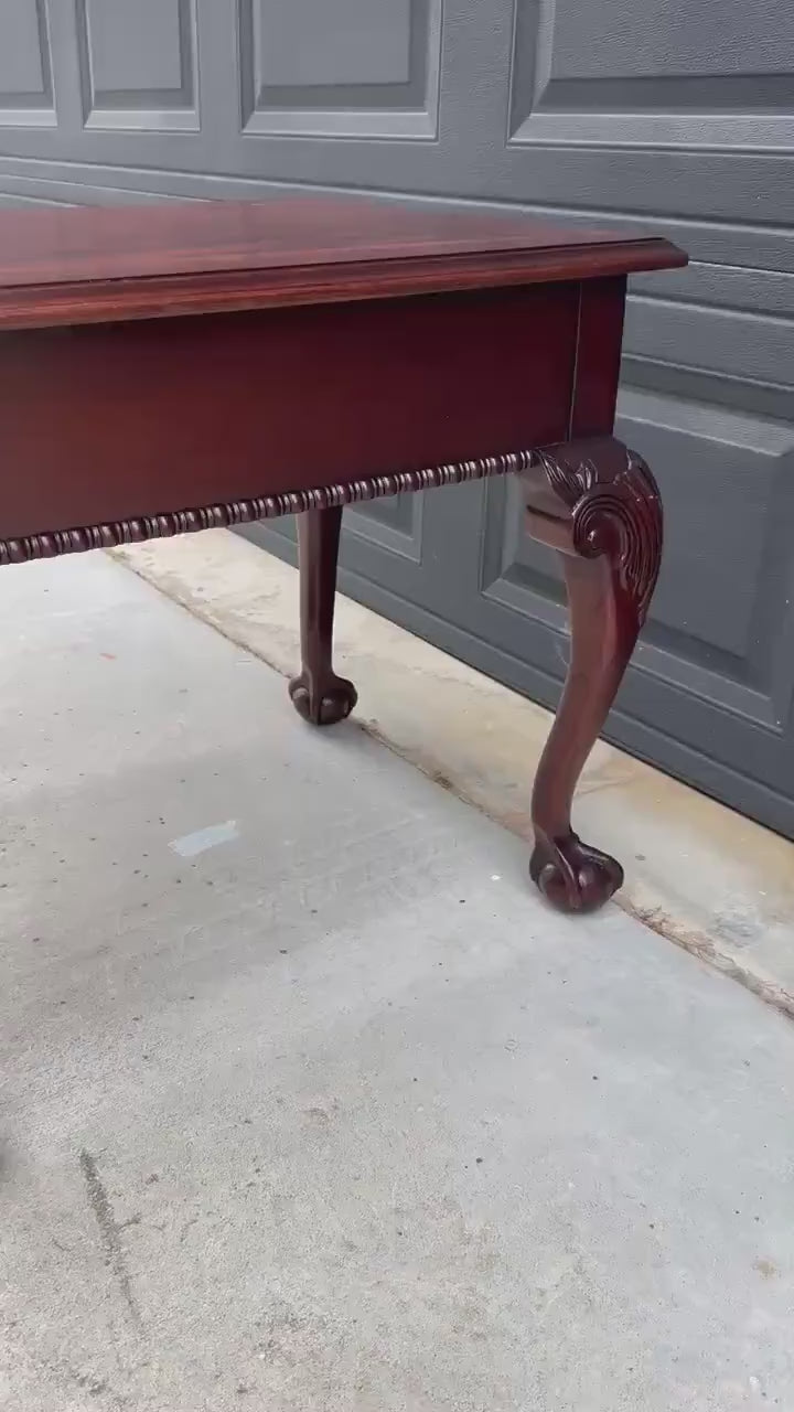 Vintage Late 20th Century Banded Mahogany Wood Chippendale Side Table