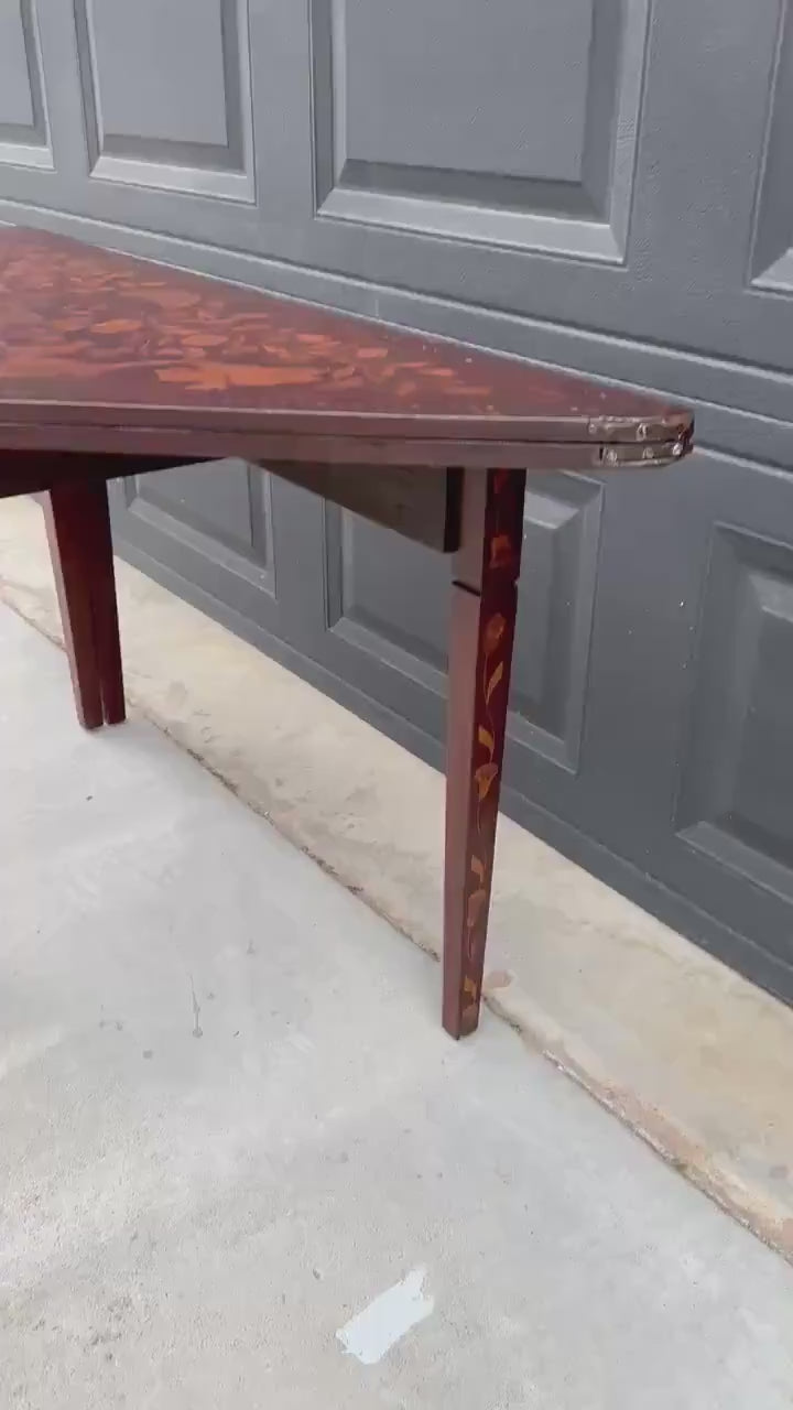 Antique 1820's Art Nouveau Inlaid Mahogany Wood Foldable Corner & Tea Table