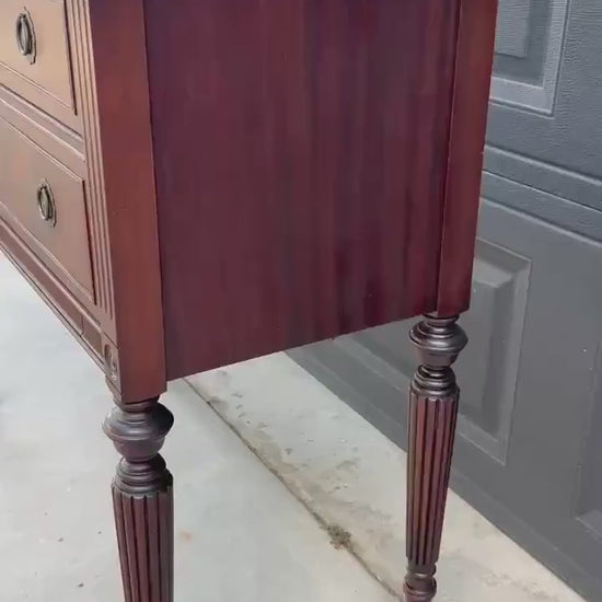 Vintage Mid 20th Century Crotch Mahogany Federal Fluted Leg Hallway Accent Table
