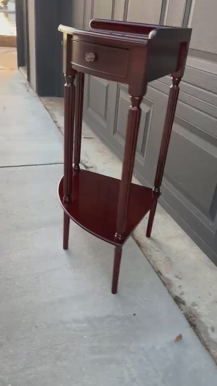 Vintage Federal Mahogany Accent Shelf Wood Corner Table