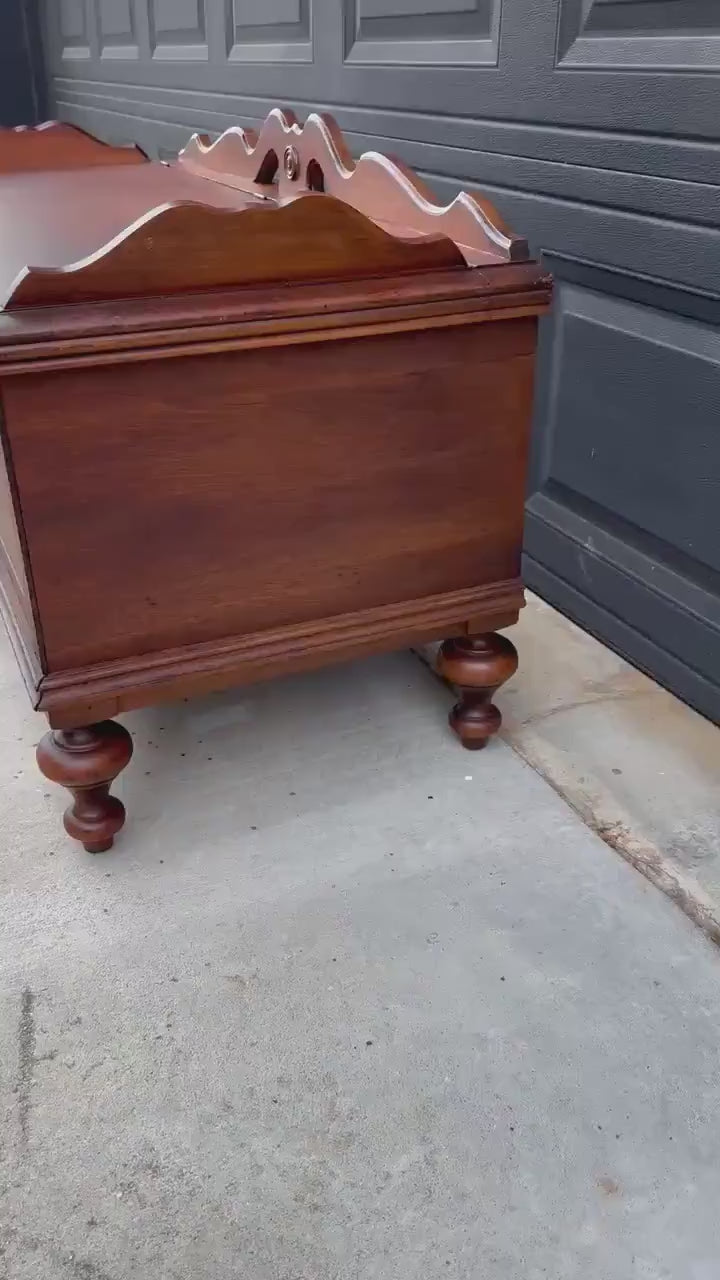 Antique Early 20th Century West Branch Cedar Trunk Lift Top Storage Entry Bench | Raised Wood Chest 45" Wide