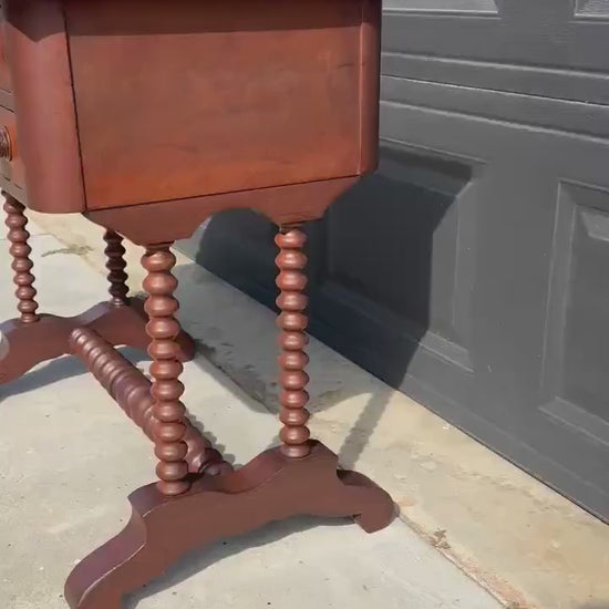 Antique Mid 19th Century Turned Bobbin Leg Two Drawer Walnut Accent Writing Table 30" Wide