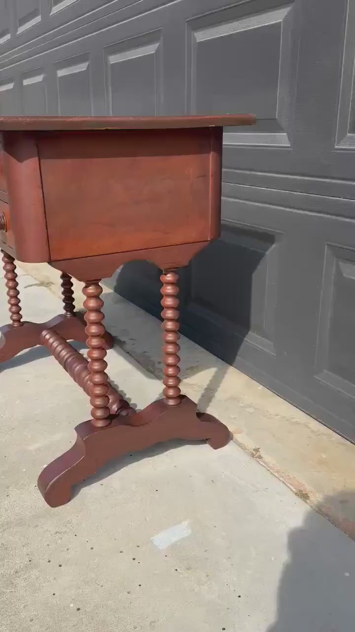 Antique Mid 19th Century Turned Bobbin Leg Two Drawer Walnut Accent Writing Table 30" Wide