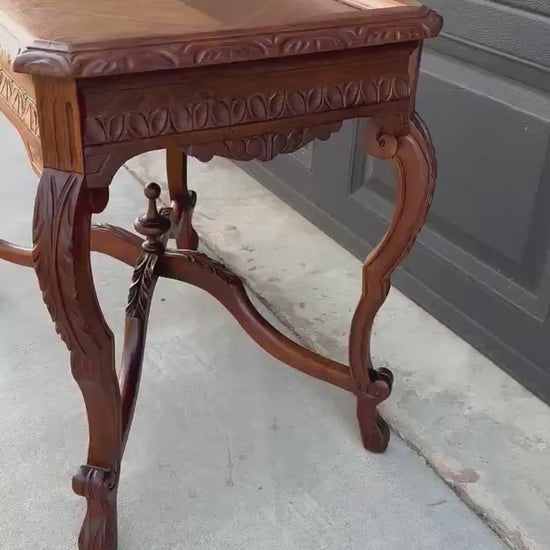 Antique Early 1900's Ornate Walnut Solid Wood Petite Coffee Tea Table