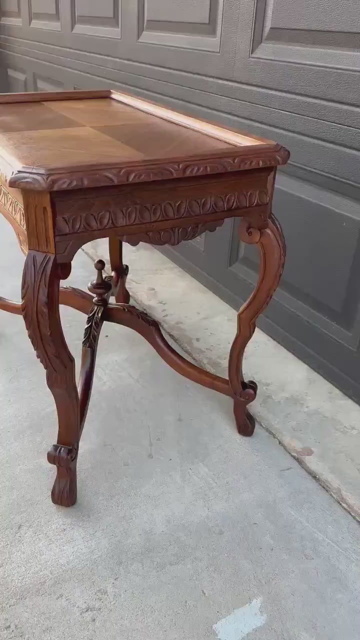 Antique Early 1900's Ornate Walnut Solid Wood Petite Coffee Tea Table
