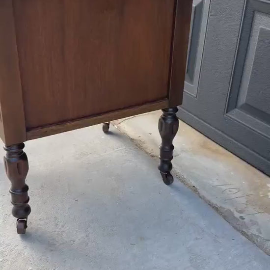 Antique Early 20th C Four Drawer Petite Walnut Wood Chest on Casters 18" Wide