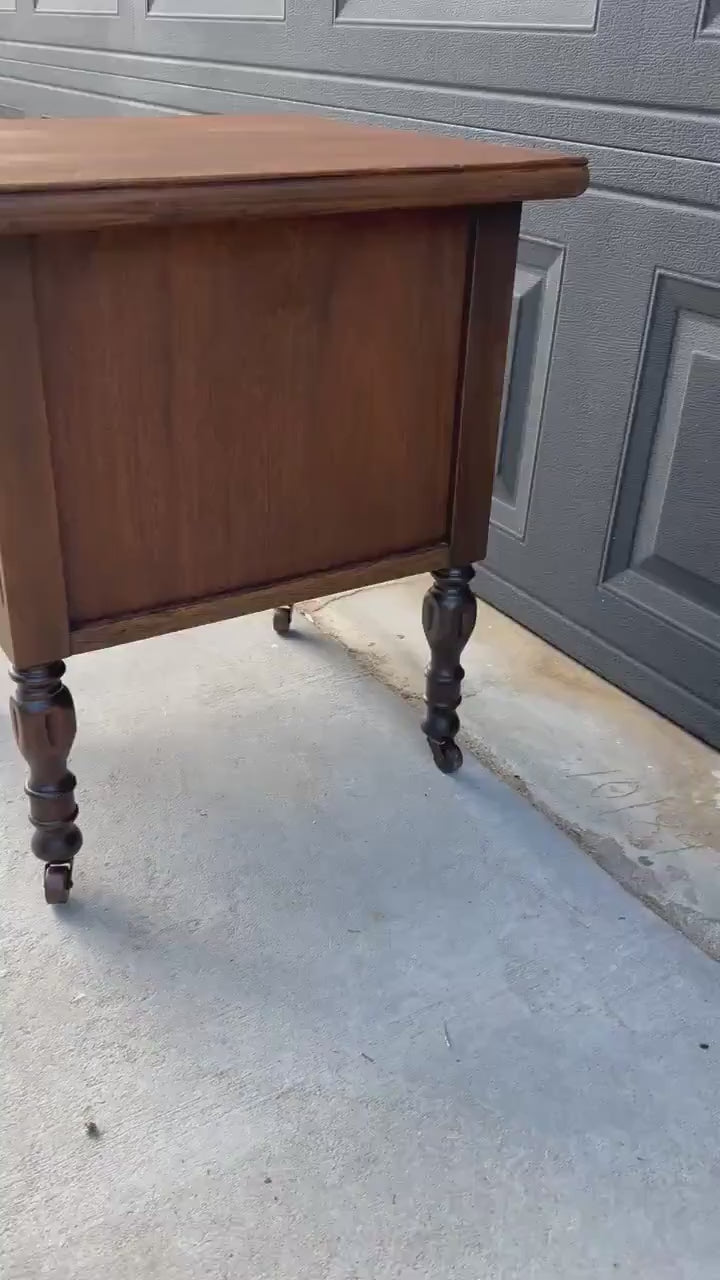 Antique Early 20th C Four Drawer Petite Walnut Wood Chest on Casters 18" Wide