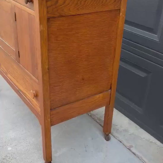 Antique Early 1900's Solid Oak Large Edwardian Chest & Cabinet on Casters