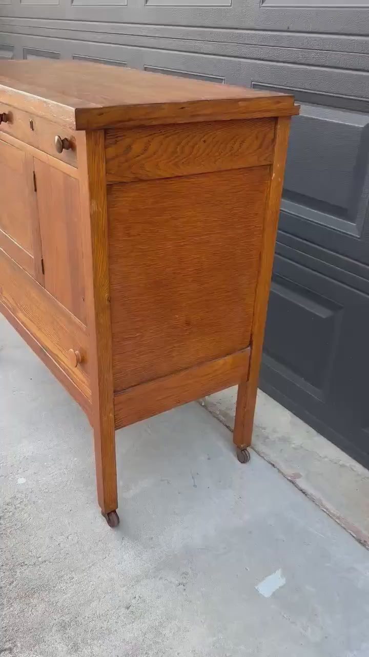 Antique Early 1900's Solid Oak Large Edwardian Chest & Cabinet on Casters