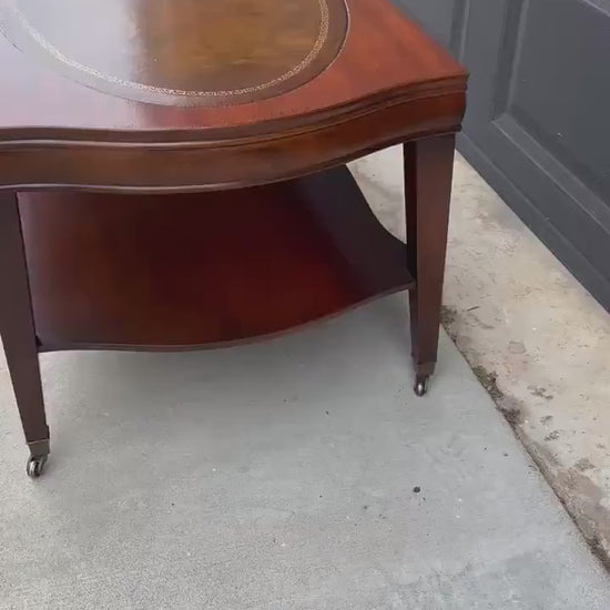 Vintage Leather Top Mahogany Coffee Table on Casters