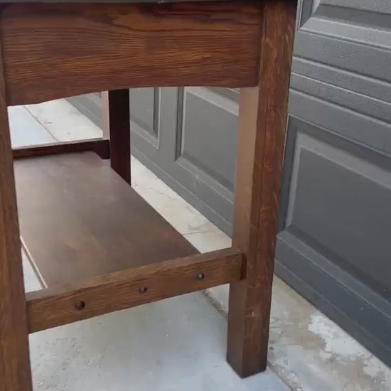 Antique Early 20th C Tiger Oak Arts and Crafts Accent Library Table 36" Wide