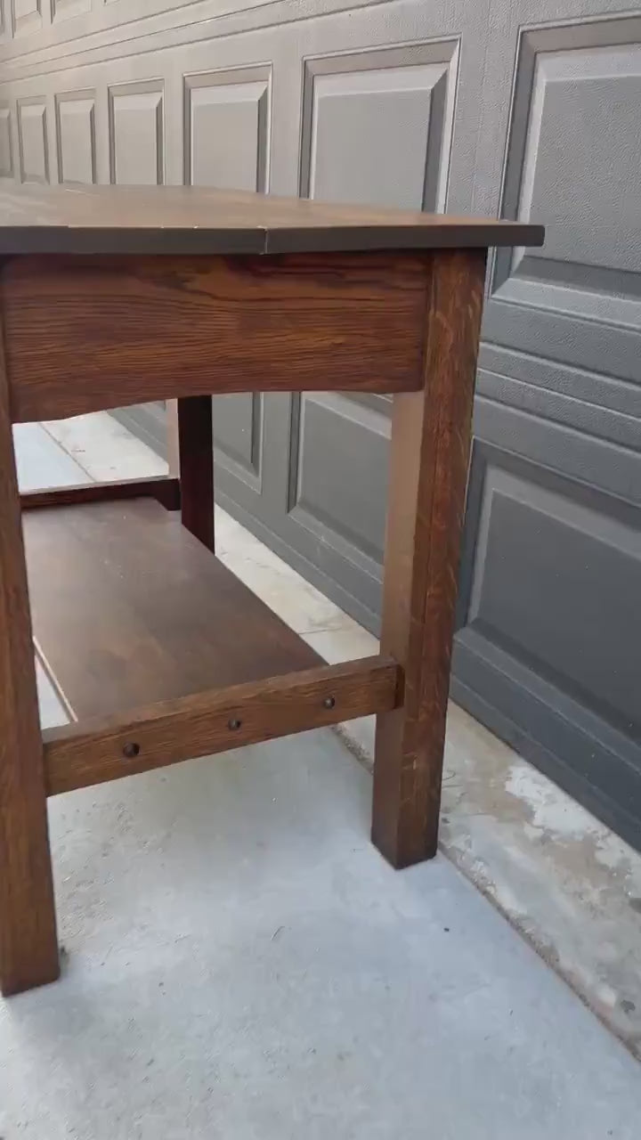 Antique Early 20th C Tiger Oak Arts and Crafts Accent Library Table 36" Wide