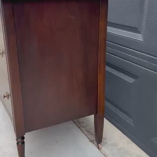 Antique Early 20th Century Federal Walnut Wood Chest of Drawers on Casters 44.75" Wide