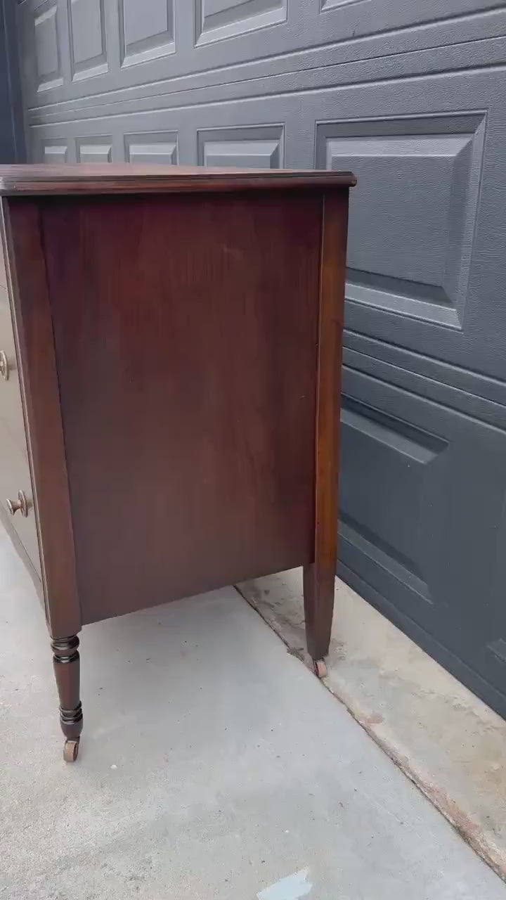 Antique Early 20th Century Federal Walnut Wood Chest of Drawers on Casters 44.75" Wide