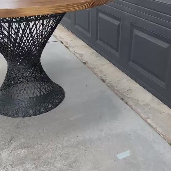 Vintage Mid Century Russell Woodard Spun Fiberglass & Oak Solid Wood Round Bistro Dining Table 47" Diameter