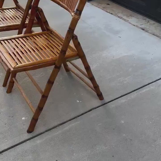 Pair of Vintage Folding Tortoiseshell Bamboo Chairs