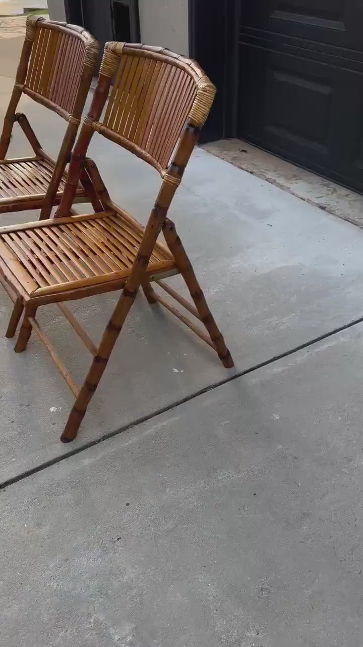 Pair of Vintage Folding Tortoiseshell Bamboo Chairs