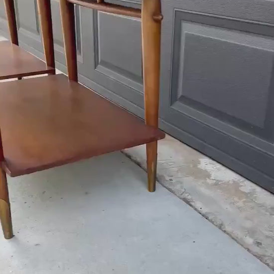 Vintage Mid 20th Century Mid Mod Walnut Side Tables with Brass Ferrules - a Pair