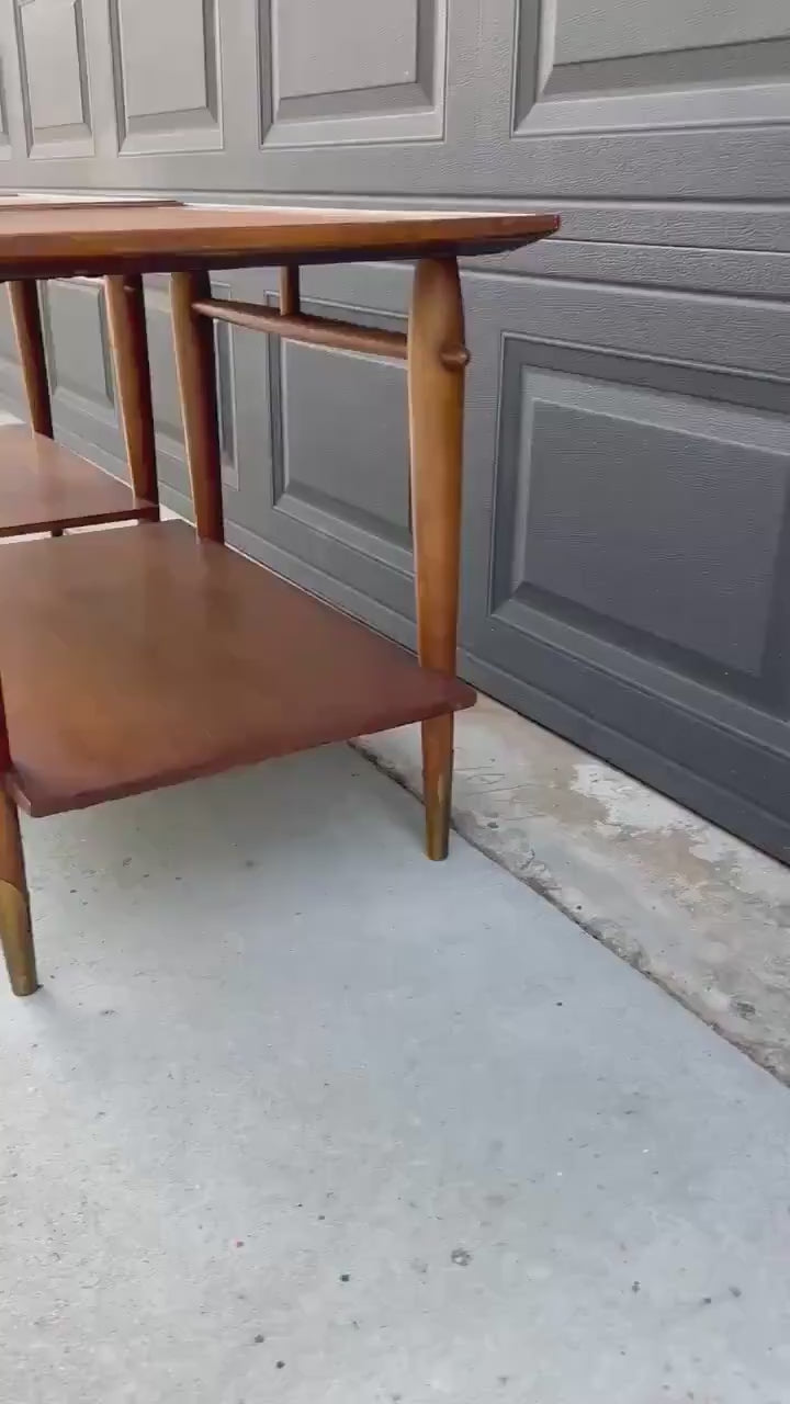 Vintage Mid 20th Century Mid Mod Walnut Side Tables with Brass Ferrules - a Pair