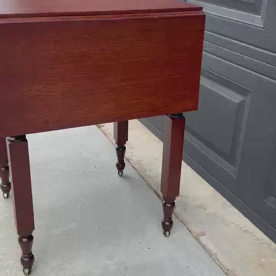 Antique Early 19th C Georgian Mahogany Secret Drawer Drop Leaf Table on Casters 20" Wide