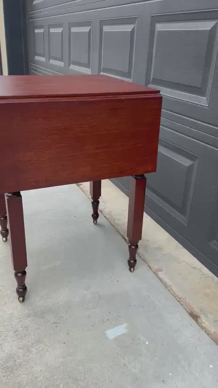 Antique Early 19th C Georgian Mahogany Secret Drawer Drop Leaf Table on Casters 20" Wide